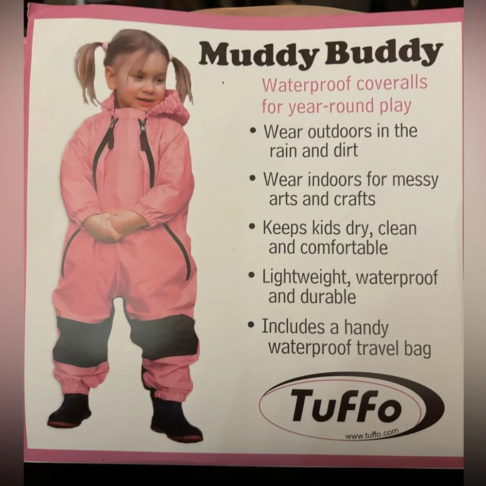 Tuffo Muddy Buddy Hooded Rainsuit Coverall Pink Size 18mo Waterproof Utility NWT